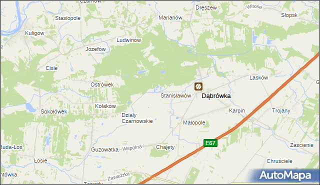 mapa Stanisławów gmina Dąbrówka, Stanisławów gmina Dąbrówka na mapie Targeo