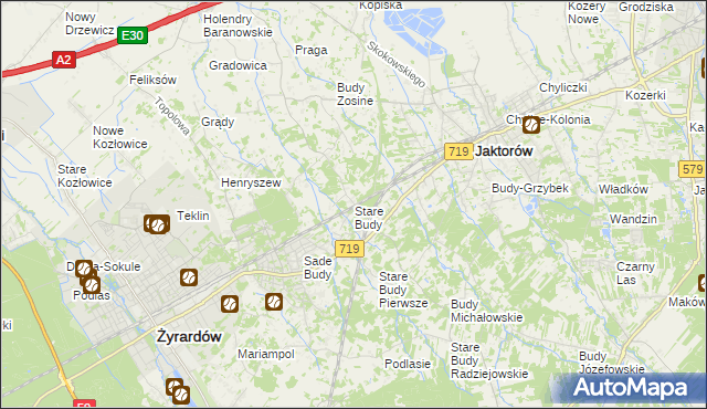 mapa Stare Budy gmina Jaktorów, Stare Budy gmina Jaktorów na mapie Targeo