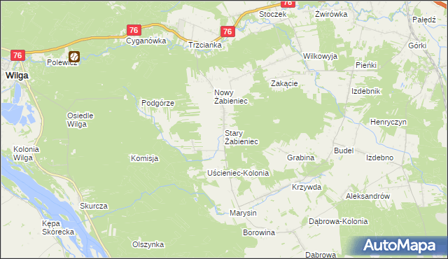 mapa Stary Żabieniec gmina Wilga, Stary Żabieniec gmina Wilga na mapie Targeo