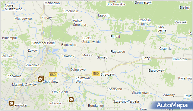 mapa Strojec gmina Kampinos, Strojec gmina Kampinos na mapie Targeo