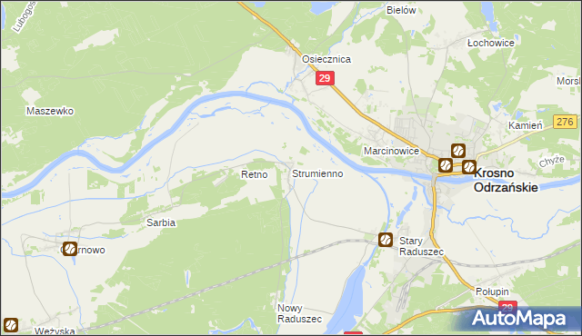 mapa Strumienno gmina Krosno Odrzańskie, Strumienno gmina Krosno Odrzańskie na mapie Targeo