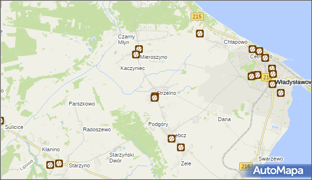 mapa Strzelno gmina Puck, Strzelno gmina Puck na mapie Targeo
