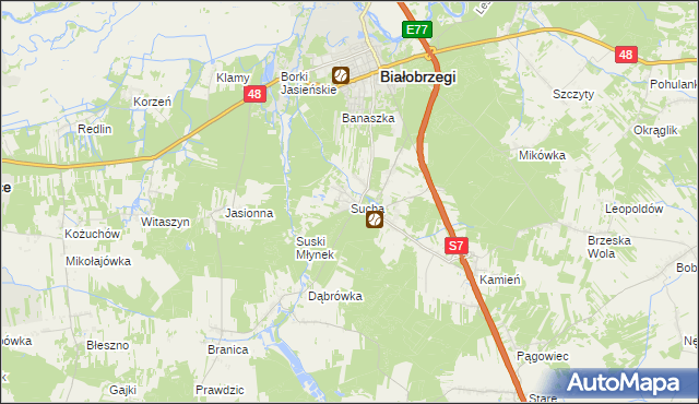 mapa Sucha gmina Białobrzegi, Sucha gmina Białobrzegi na mapie Targeo