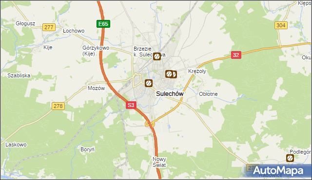 mapa Sulechów powiat zielonogórski, Sulechów powiat zielonogórski na mapie Targeo