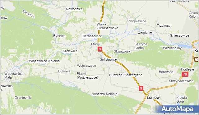 mapa Sulisławice gmina Łoniów, Sulisławice gmina Łoniów na mapie Targeo