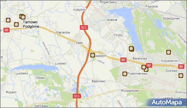 mapa Swadzim gmina Tarnowo Podgórne, Swadzim gmina Tarnowo Podgórne na mapie Targeo