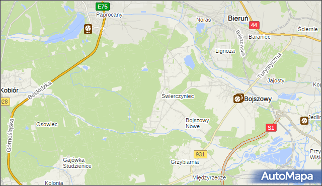 mapa Świerczyniec gmina Bojszowy, Świerczyniec gmina Bojszowy na mapie Targeo