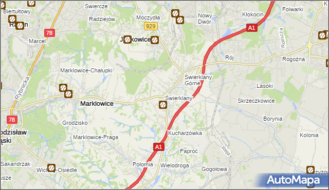 mapa Świerklany, Świerklany na mapie Targeo