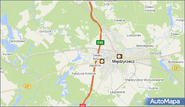 mapa Święty Wojciech gmina Międzyrzecz, Święty Wojciech gmina Międzyrzecz na mapie Targeo