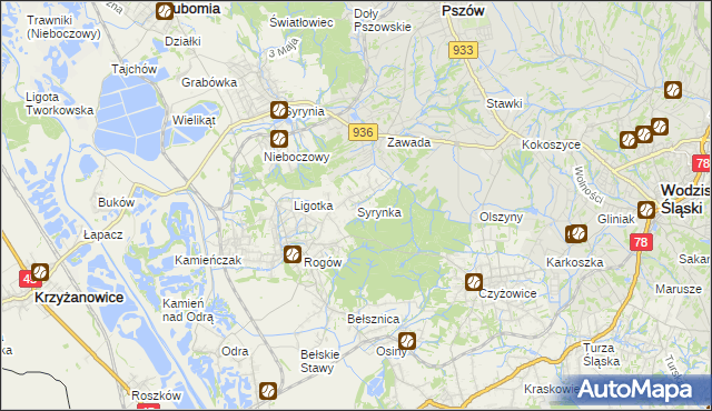 mapa Syrynka, Syrynka na mapie Targeo