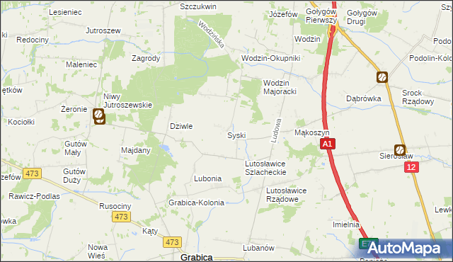 mapa Syski gmina Tuszyn, Syski gmina Tuszyn na mapie Targeo