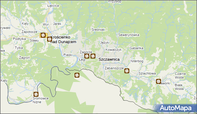 mapa Szczawnica, Szczawnica na mapie Targeo