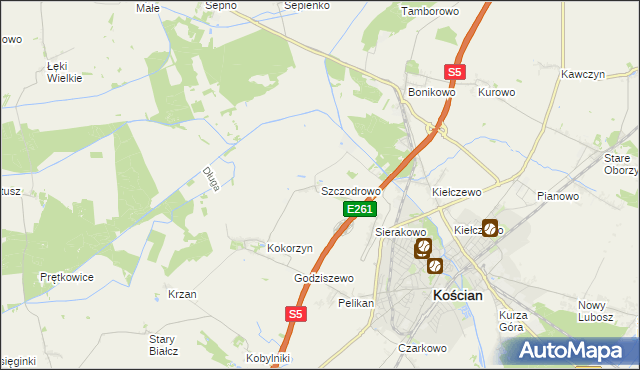 mapa Szczodrowo gmina Kościan, Szczodrowo gmina Kościan na mapie Targeo