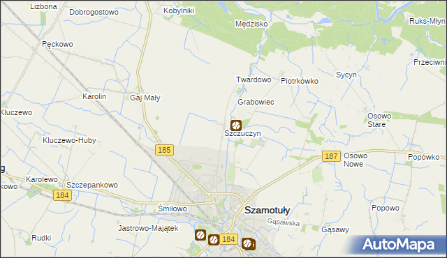 mapa Szczuczyn gmina Szamotuły, Szczuczyn gmina Szamotuły na mapie Targeo
