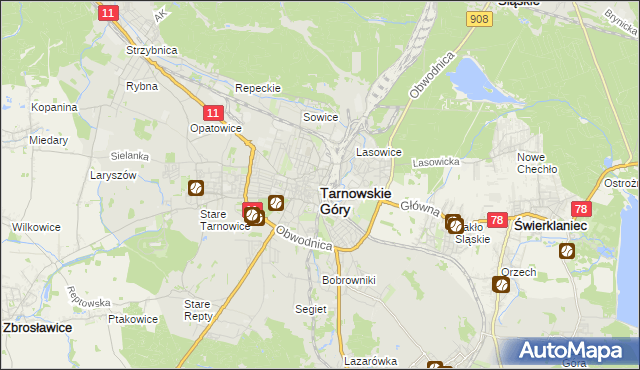 mapa Tarnowskie Góry, Tarnowskie Góry na mapie Targeo