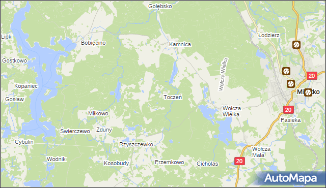 mapa Toczeń gmina Miastko, Toczeń gmina Miastko na mapie Targeo