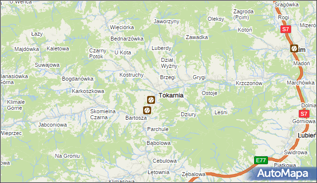 mapa Tokarnia powiat myślenicki, Tokarnia powiat myślenicki na mapie Targeo