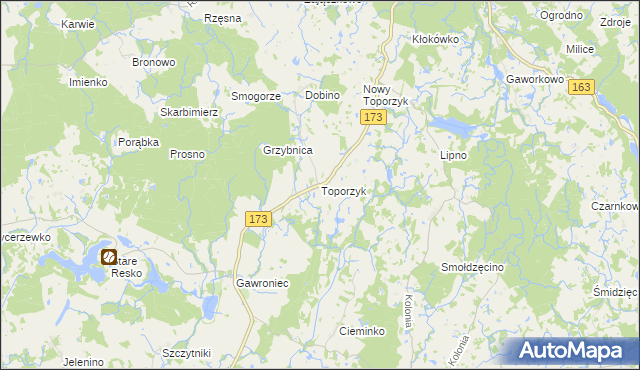 mapa Toporzyk gmina Połczyn-Zdrój, Toporzyk gmina Połczyn-Zdrój na mapie Targeo