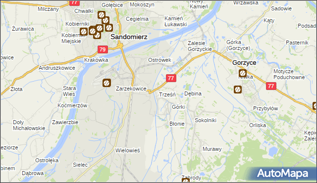 mapa Trześń gmina Gorzyce, Trześń gmina Gorzyce na mapie Targeo