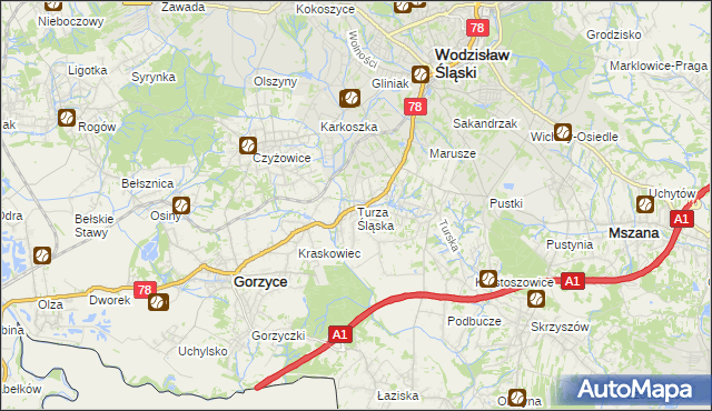 mapa Turza Śląska, Turza Śląska na mapie Targeo