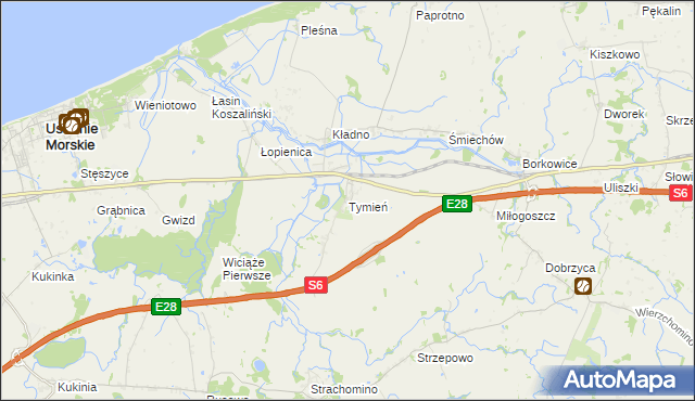 mapa Tymień gmina Będzino, Tymień gmina Będzino na mapie Targeo