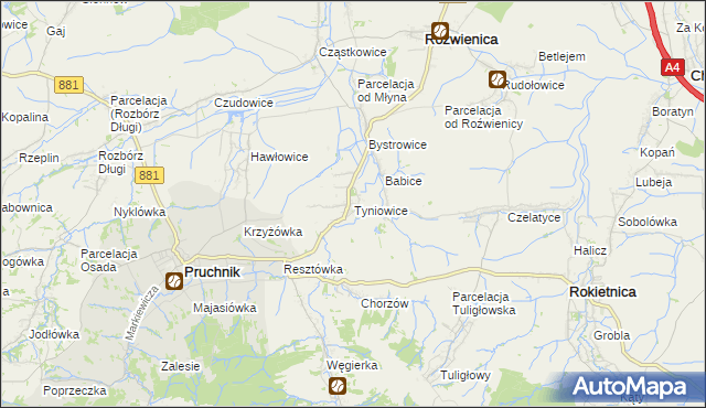 mapa Tyniowice, Tyniowice na mapie Targeo