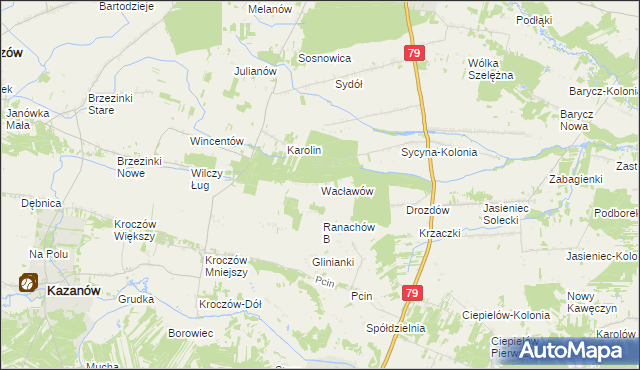 mapa Wacławów gmina Zwoleń, Wacławów gmina Zwoleń na mapie Targeo