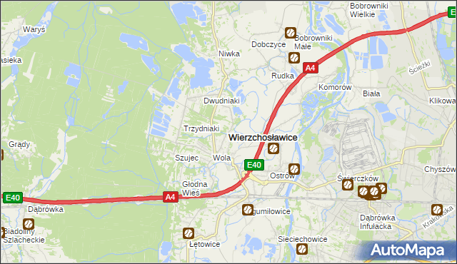 mapa Wierzchosławice powiat tarnowski, Wierzchosławice powiat tarnowski na mapie Targeo