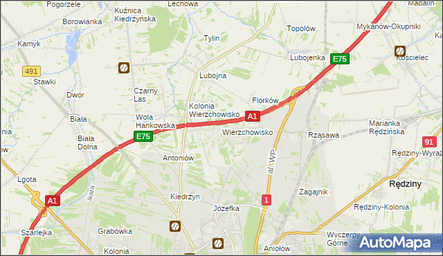 mapa Wierzchowisko gmina Mykanów, Wierzchowisko gmina Mykanów na mapie Targeo