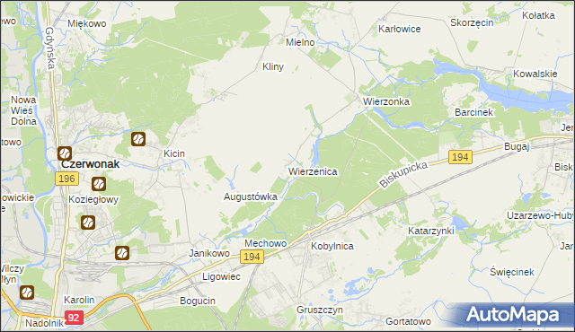 mapa Wierzenica, Wierzenica na mapie Targeo