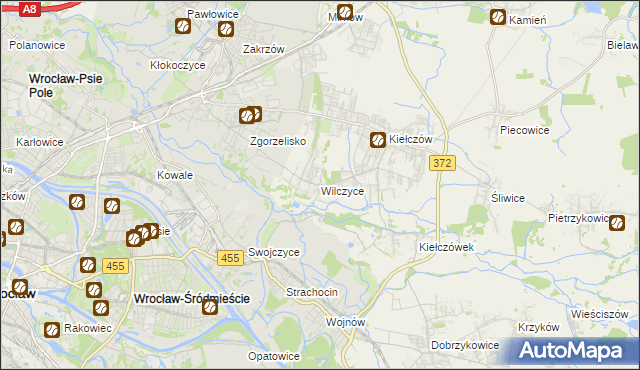 mapa Wilczyce gmina Długołęka, Wilczyce gmina Długołęka na mapie Targeo