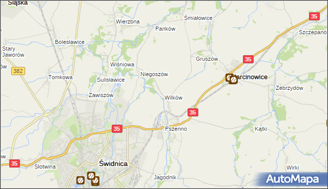 mapa Wilków gmina Świdnica, Wilków gmina Świdnica na mapie Targeo