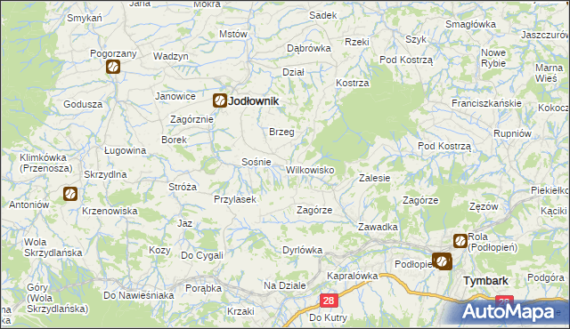 mapa Wilkowisko gmina Jodłownik, Wilkowisko gmina Jodłownik na mapie Targeo