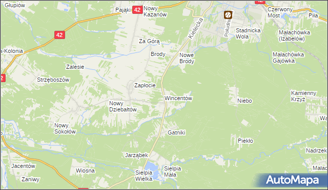 mapa Wincentów gmina Końskie, Wincentów gmina Końskie na mapie Targeo