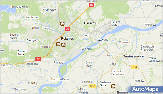 mapa Winnica gmina Połaniec, Winnica gmina Połaniec na mapie Targeo
