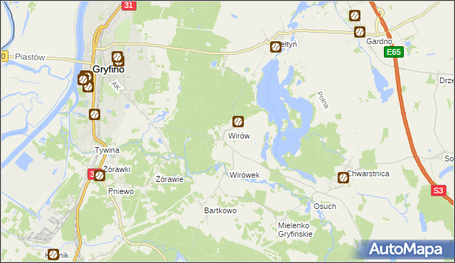 mapa Wirów gmina Gryfino, Wirów gmina Gryfino na mapie Targeo