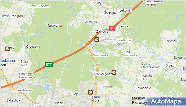 mapa Wiśniówka gmina Masłów, Wiśniówka gmina Masłów na mapie Targeo