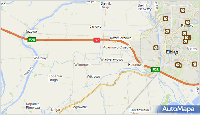 mapa Władysławowo gmina Elbląg, Władysławowo gmina Elbląg na mapie Targeo