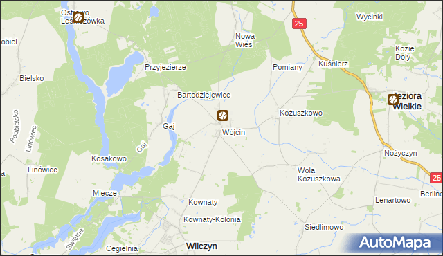 mapa Wójcin gmina Jeziora Wielkie, Wójcin gmina Jeziora Wielkie na mapie Targeo