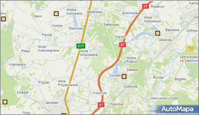 mapa Wola Mrokowska, Wola Mrokowska na mapie Targeo