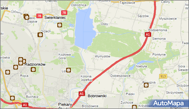 mapa Wymysłów gmina Bobrowniki, Wymysłów gmina Bobrowniki na mapie Targeo