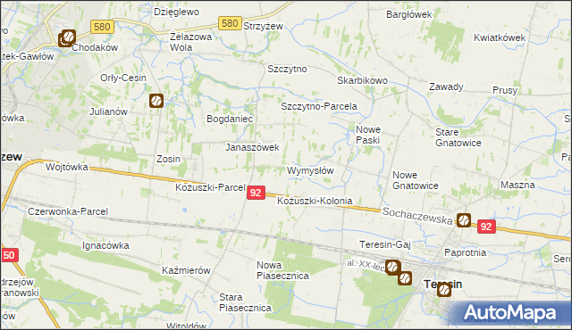 mapa Wymysłów gmina Sochaczew, Wymysłów gmina Sochaczew na mapie Targeo