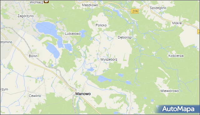 mapa Wyszebórz, Wyszebórz na mapie Targeo