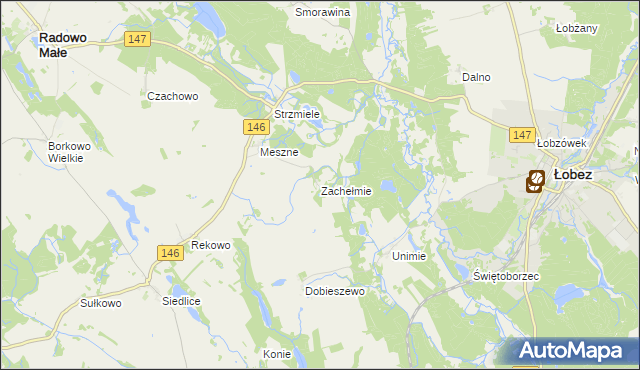 mapa Zachełmie gmina Łobez, Zachełmie gmina Łobez na mapie Targeo