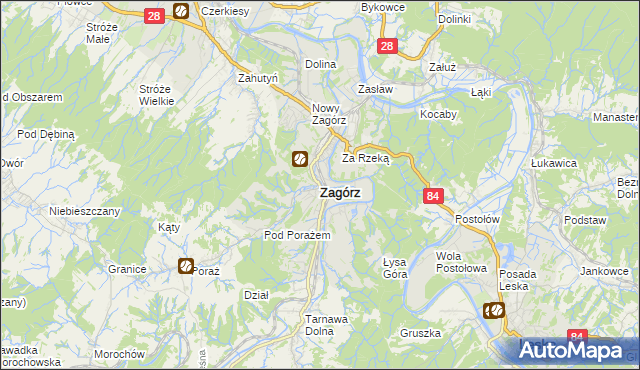 mapa Zagórz powiat sanocki, Zagórz powiat sanocki na mapie Targeo