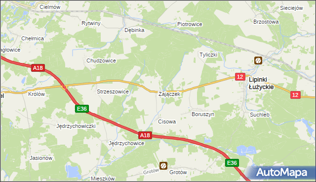 mapa Zajączek gmina Lipinki Łużyckie, Zajączek gmina Lipinki Łużyckie na mapie Targeo