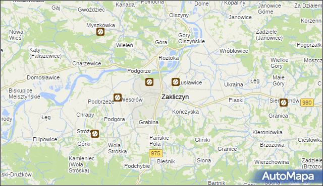 mapa Zakliczyn powiat tarnowski, Zakliczyn powiat tarnowski na mapie Targeo