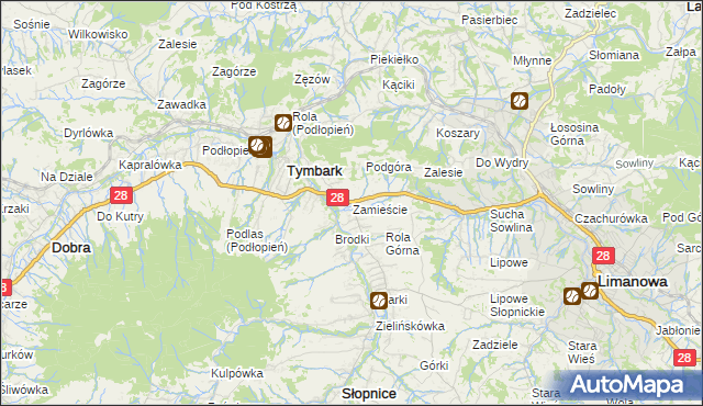 mapa Zamieście gmina Tymbark, Zamieście gmina Tymbark na mapie Targeo