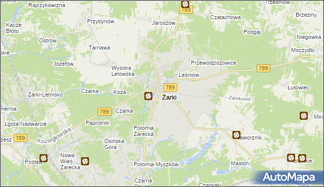 mapa Żarki powiat myszkowski, Żarki powiat myszkowski na mapie Targeo