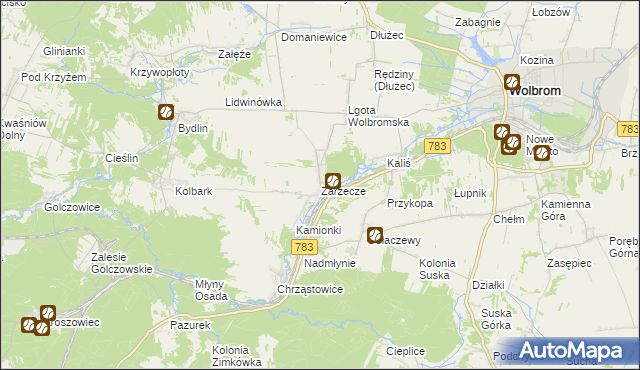 mapa Zarzecze gmina Wolbrom, Zarzecze gmina Wolbrom na mapie Targeo